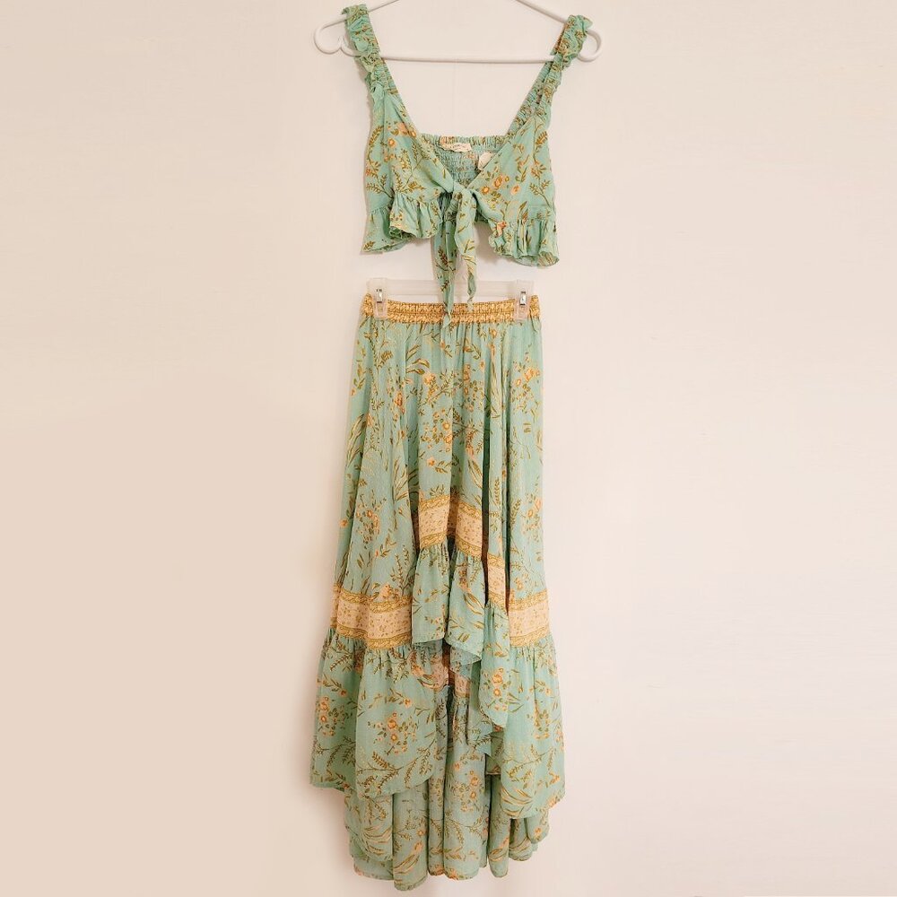 Spell High Low Skirt in Aqua and Beige - Picture 4 of 16